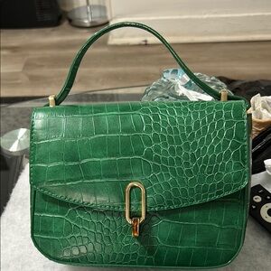 A New Day Green Shoulder Bag with Crocodile Embossing